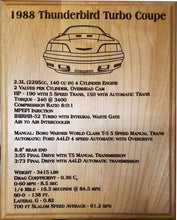 1988 Thunderbird Turbo Coupe Display Plaque